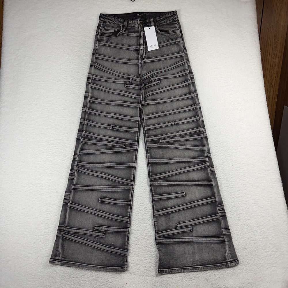 Akira Gray Jeans Strap Illusion High Rise 15 (29x32) NWT Goth Rave Industrial
